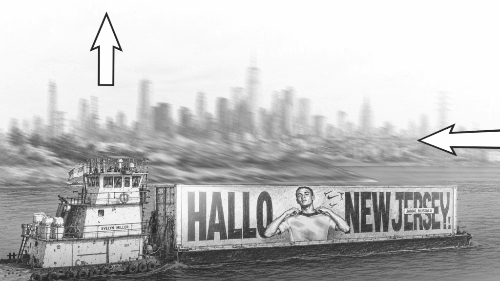Storyboard frame from Nike's "Rip the Script" FIFA World Cup 2026 commercial featuring Jamal Musiala, Mario Götze, and Achraf Hakimi, created by Saint James Studios.